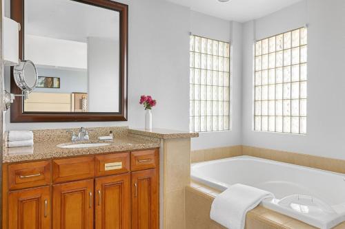 棕榈荒漠万豪沙漠泉别墅酒店的一间带浴缸和大镜子的浴室