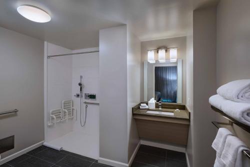 圣地亚哥TownePlace Suites by Marriott San Diego Airport/Liberty Station的带淋浴和盥洗盆的浴室