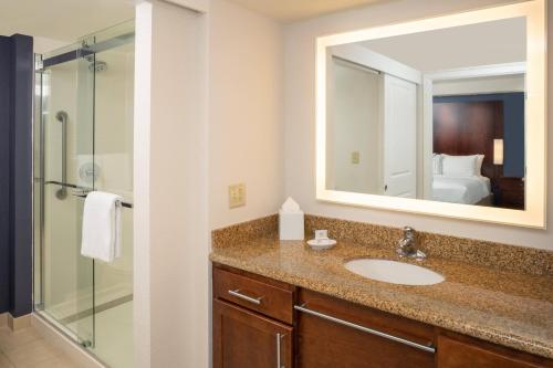 迈阿密迈阿密机场原住客栈酒店的一间带水槽、淋浴和镜子的浴室