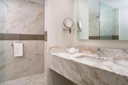 墨西哥城墨西哥城托雷奥万怡酒店的一间带水槽和镜子的浴室