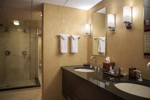 克利夫兰克里夫兰市中心基塔万豪酒店的一间带水槽和淋浴的浴室