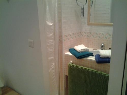 BarbaggioLe Clos Osteria的浴室配有盥洗盆、淋浴和毛巾