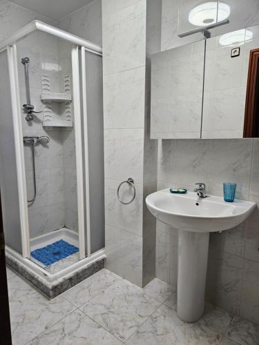 拉赫Apartamento en Laxe, Costa da Morte的一间带水槽和淋浴的浴室