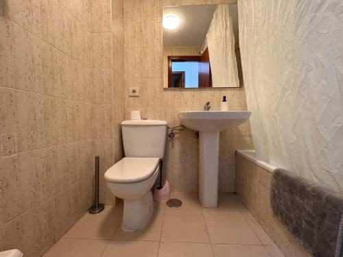 厄尔梅达诺Alquilaencanarias-Medano Lagos de Miramar I的一间带卫生间和水槽的浴室
