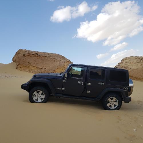 ‘Izbat Būrīsh al GharbīyāhSamuel Dunes的停在沙漠沙子里的一辆黑色卡车