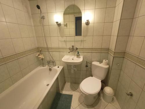 亚沃尔Lemuria Jawor pokoje的白色的浴室设有卫生间和水槽。