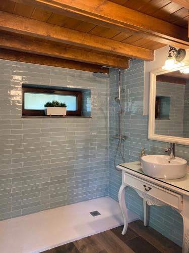 卢戈EL VIEJO MOLINO的一间带水槽和镜子的浴室