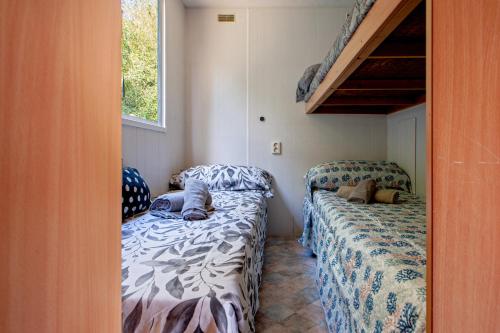 马里纳·迪·比萨Oasis on the river的小房间设有一张床和一张双层床