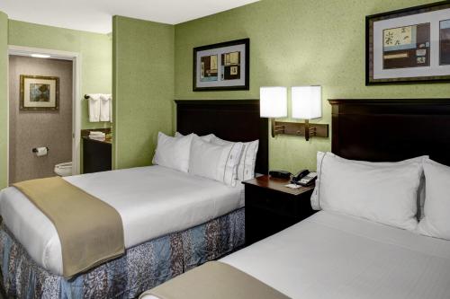 亚特兰大亚特兰大巴克黑德智选假日套房酒店的绿墙旅馆客房的两张床