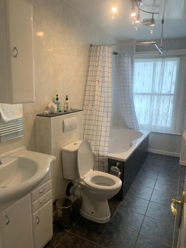 兰迪德诺Bella Vista的浴室配有卫生间、浴缸和水槽。