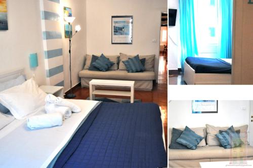 拉帕洛Giramondo的一间卧室和一间带床和沙发的客厅