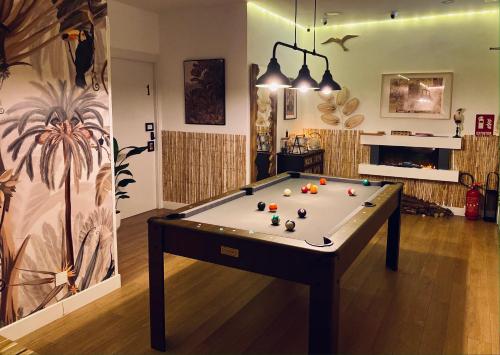 马德里SabiaNatura - boutiqueMadrid的带台球桌的客房内的乒乓球桌