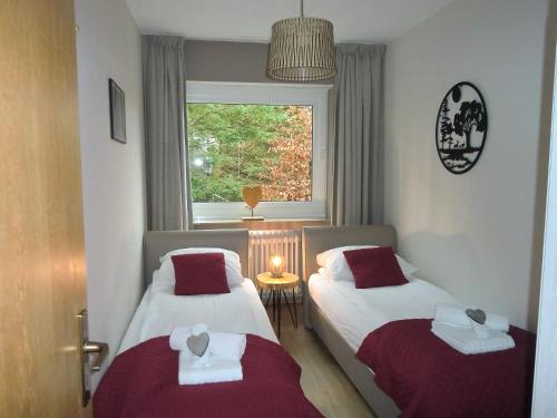 施马伦贝格Appartementen Edel的小型客房 - 带2张床和窗户