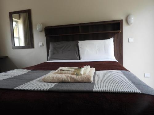 哈拉雷2 bedroomed apartment with en-suite and kitchenette - 2069的床上有一条毛巾