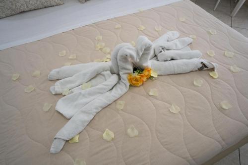 切萨雷奥港B&B Il Gabbiano的一张床上有两条毛巾动物