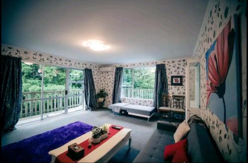 惠灵顿Warm, tidy , quiet vacation home的带沙发的客厅和阳台