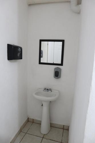 San Francisco del RincónHostal Purísima的白色的浴室设有水槽和镜子