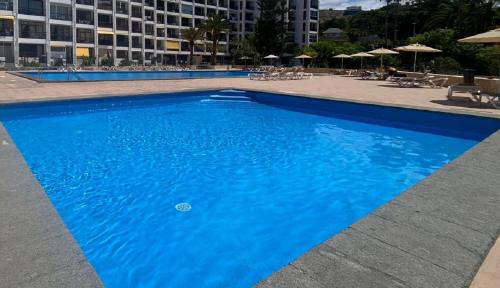 Enjoy the sea and pool in Playa de las Americas内部或周边的泳池