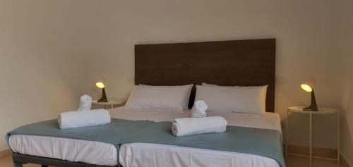 特罗尔Casa Andrea Teror的一间卧室配有一张大床和两条毛巾
