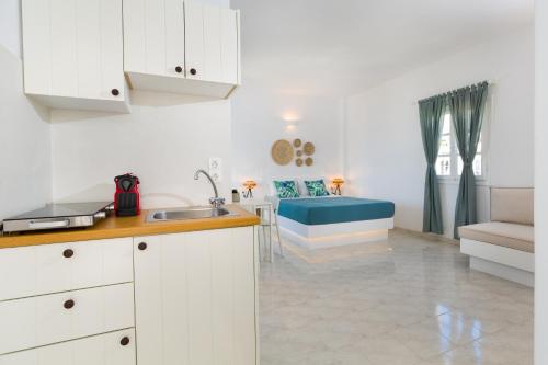 德里奥斯大海海滨公寓酒店的一个带水槽的厨房和一张沙发