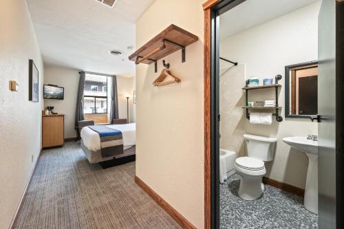 莱文沃思Hotel Leavenworth的一间带卫生间、水槽和床的浴室