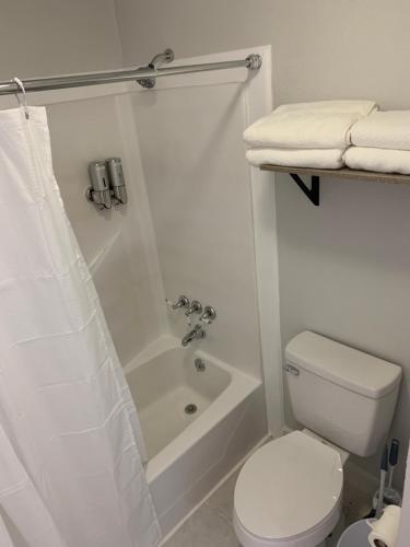 伊格尔帕斯Traveler Stay的白色的浴室设有卫生间和浴缸。