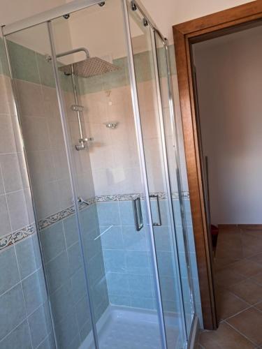 圣特雷莎加卢拉Santa Teresa Gallura Green House的浴室里设有玻璃门淋浴
