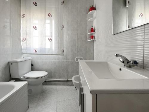 拉科萨Apartamentos Xulia的白色的浴室设有卫生间和水槽。