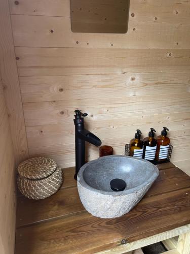 Florent-en-ArgonneLe Hameau的木墙内带水槽的浴室