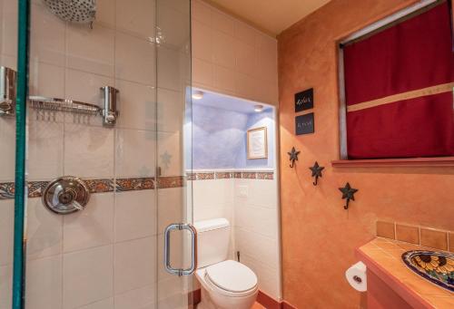 甘奇斯盐泉马车房住宿加早餐旅馆的一间带卫生间和玻璃淋浴间的浴室