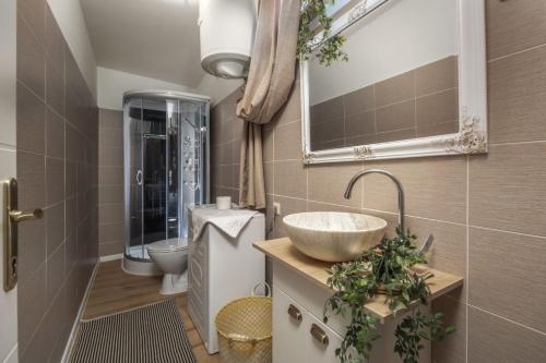 伊齐齐Piccola Villa Adriatic, with heated swimming pool, Opatija的一间带水槽和卫生间的浴室