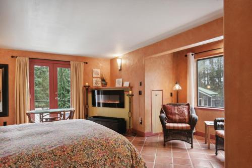 甘奇斯盐泉马车房住宿加早餐旅馆的一间卧室配有一张床、一台电视和一把椅子