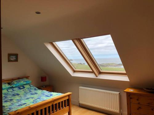 波特萨伦An teach Illanmore的一间卧室设有2个天窗和1张床。