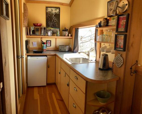 鲍威尔里弗Blitz Beach House Oceanside Suite的一间带水槽和洗碗机的小厨房