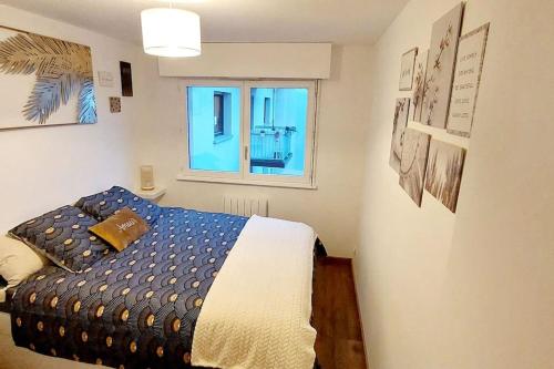 斯特拉斯堡appartement cosy Strasbourg的一间卧室设有一张床和一个窗口