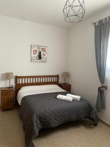 阿达莱斯Apartamento Martín的一间卧室配有一张床,上面有两条毛巾