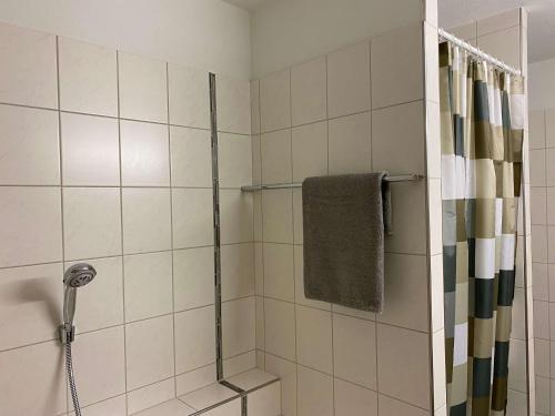 KlettgauBei Dörflingers的带淋浴和绿毛巾的浴室