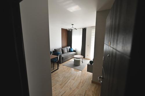 兹拉蒂博尔Tasa Apartmani的客厅配有沙发和桌子