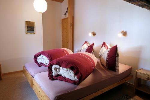 施库尔Chasa Prümaran的客房内的沙发上配有枕头