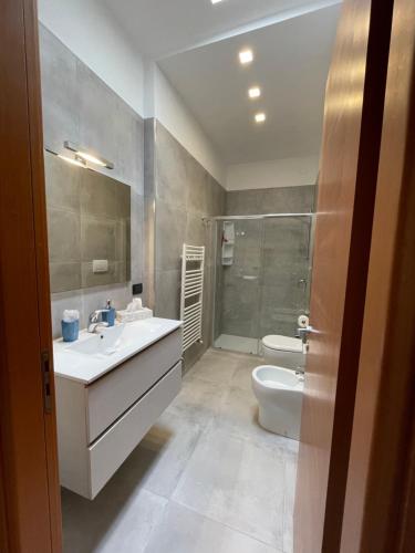 加利波利appartamento vista mare da MARY的一间带水槽、卫生间和淋浴的浴室