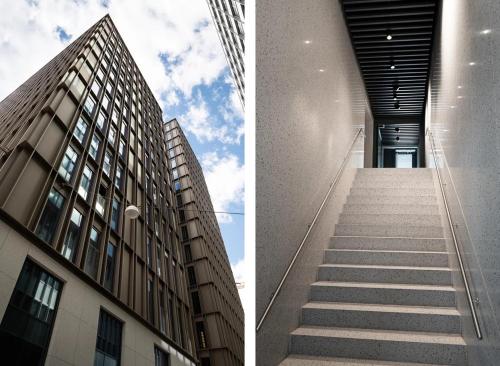 斯德哥尔摩Norra Station Executive Suite - 3km from City Centre的通往一栋大楼的楼梯