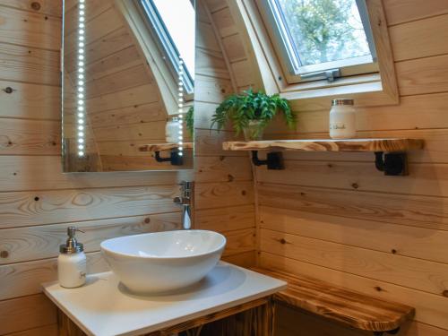 CrowhurstLakeview Lodge- Uk40692的一间带碗水槽和窗户的浴室