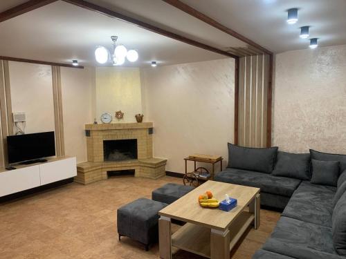 萨克德佐尔镇Tsaghkadzor Villa的带沙发和壁炉的客厅