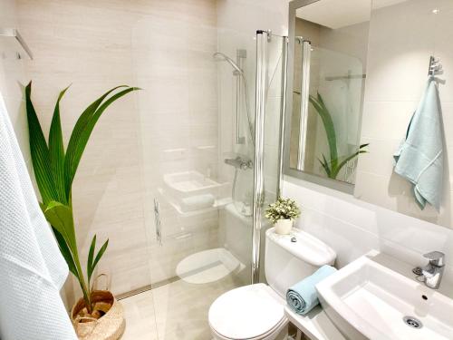 蓬塔格罗萨La Casa del Jardin. Menorca的白色的浴室设有卫生间和水槽。