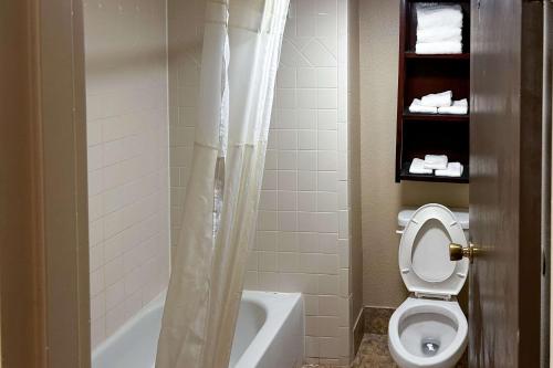 阿比林Rodeway Inn的一间带卫生间、浴缸和淋浴的浴室