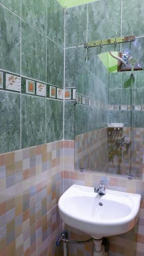 日惹Sleepy Raccoon Hostel的一间带水槽和镜子的浴室