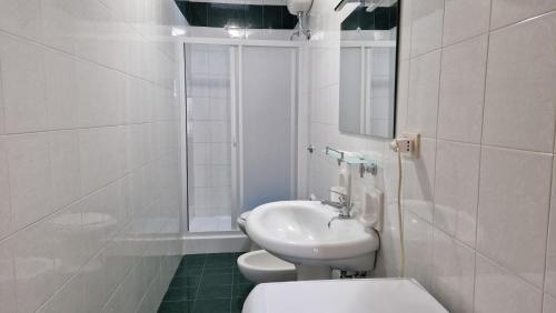 维耶斯泰Appartamenti in Centro a Vieste的白色的浴室设有水槽和卫生间。