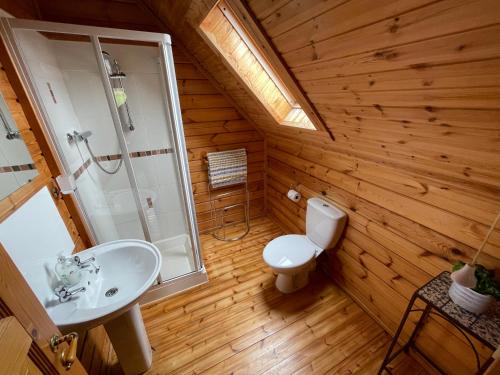 兰贝德Luxury 3 bedroom, 3 bathroom lodge with hot tub的浴室配有白色卫生间和盥洗盆。