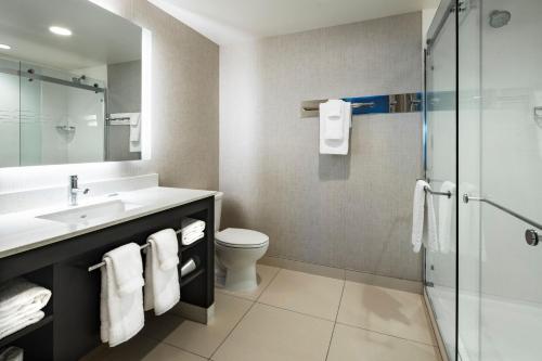 拉斯维加斯Residence Inn Las Vegas South/Henderson的一间带水槽、卫生间和淋浴的浴室