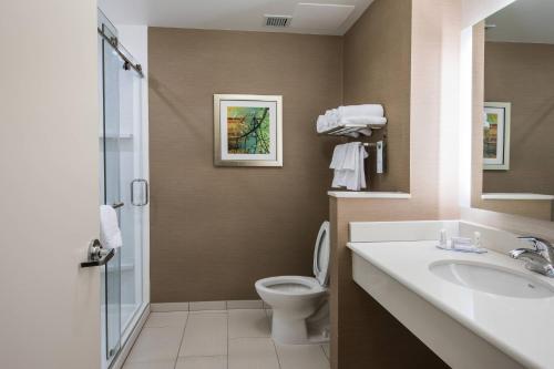 佛罗伦萨佛罗伦萨万豪费尔菲尔德客栈 - 20号州际公路的浴室配有卫生间、盥洗盆和淋浴。